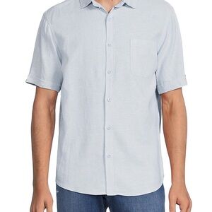 Saks Fifth Avenue Sky Blue Men's Shirt Linen Blend